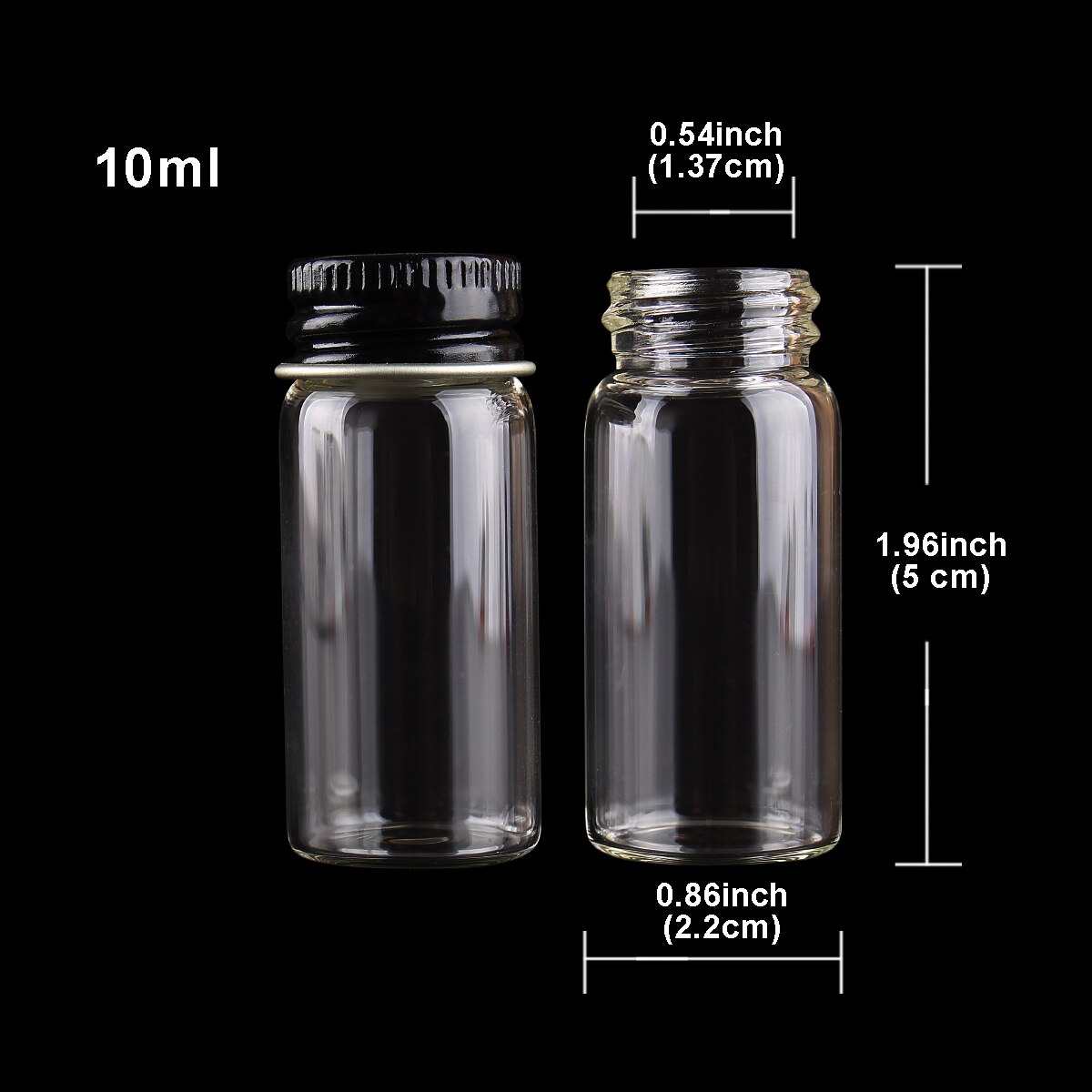 48 Stuks Diameter 22 Mm Glazen Flessen Met Zwarte Aluminium Caps 5-14 Ml Kleine Glazen Potten Wedding Craft 5 Maten U-Pick: 10ml