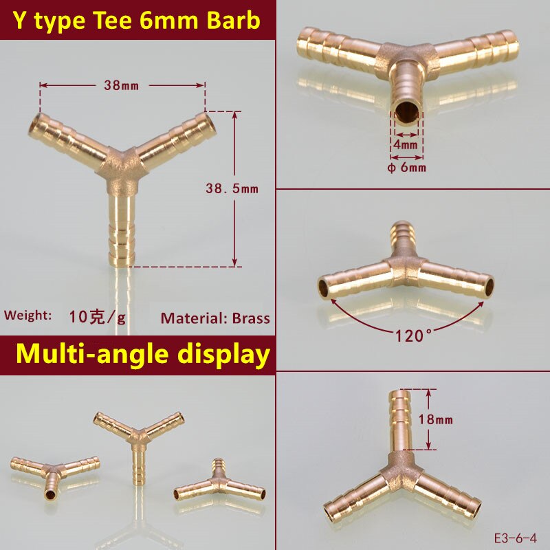 1PC Brass Barb Pipe Fitting Y Type 3 way tee connector For 4mm 5mm 6mm 8mm 10/12/14/16/19/25mm hose copper Pagoda Tube Fittings: black