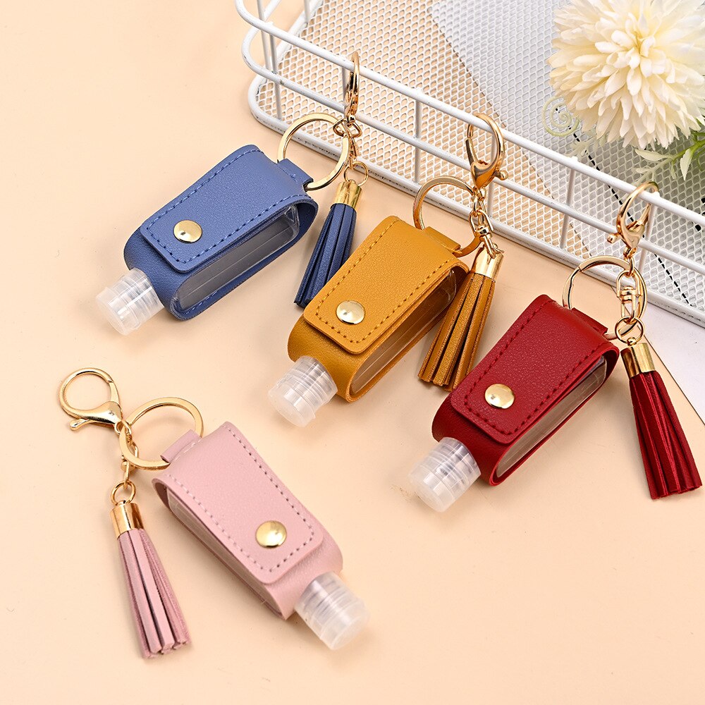 Mini bouteille de Gel hydroalcoolique Portable 30ml, étui de désinfectant pour les mains, étui en cuir, porte-clés de santé