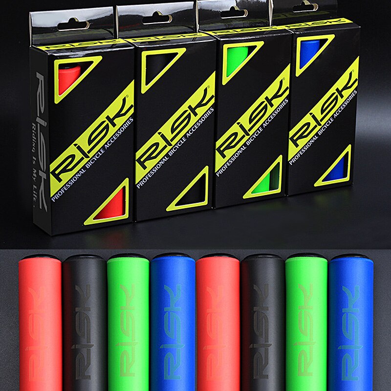 RISK-Puños de goma con topes de aluminio para bicicleta, guantes de Manillar de bicicleta de montaña suave de silicona, amortiguadora de deslizamiento, parte absorbente, , 1 par