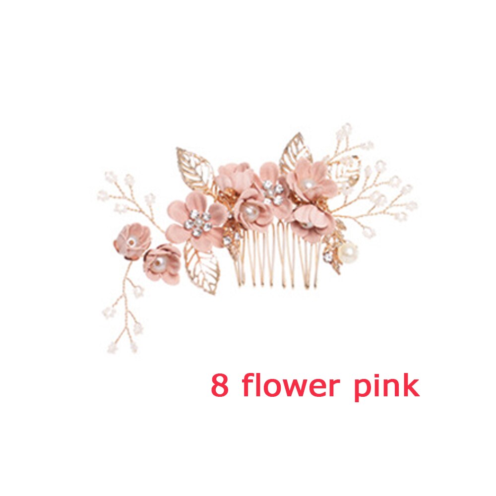 Carddoor biżuteria grzebienie do włosów niebieski czerwony różowy kwiat złote liście szpilki do włosów stroik Prom ślubne akcesoria do włosów: pink 8 flower