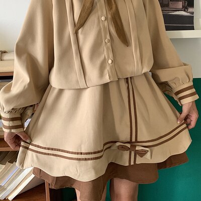 Estilo universitário conjunto de outono feminino 2020 novo estilo universitário estilo japonês casaco saia kawaii roupas doce lolita vestido: only skirt