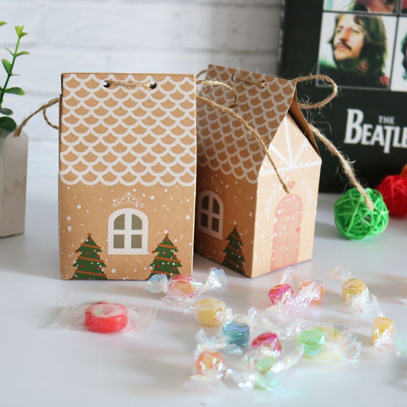 20/50 stk husformet julebokspose kraftpapir slik slik glædelig jul pudeæske emballage boligindretning