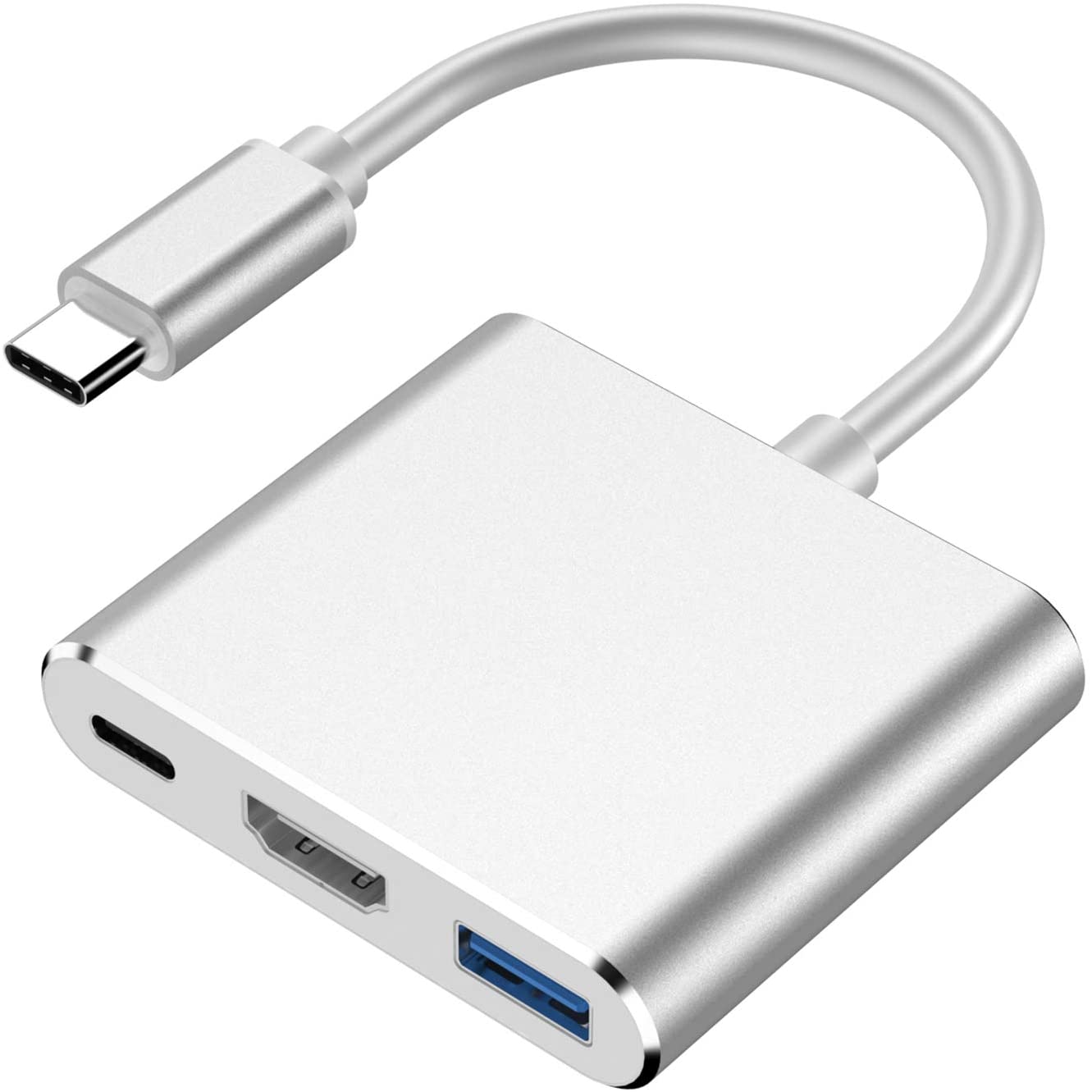 3 In 1 Adapter Usb 3.1 Type C Naar Hdmi + Usb 3.0 + Type C Hub: Zilver