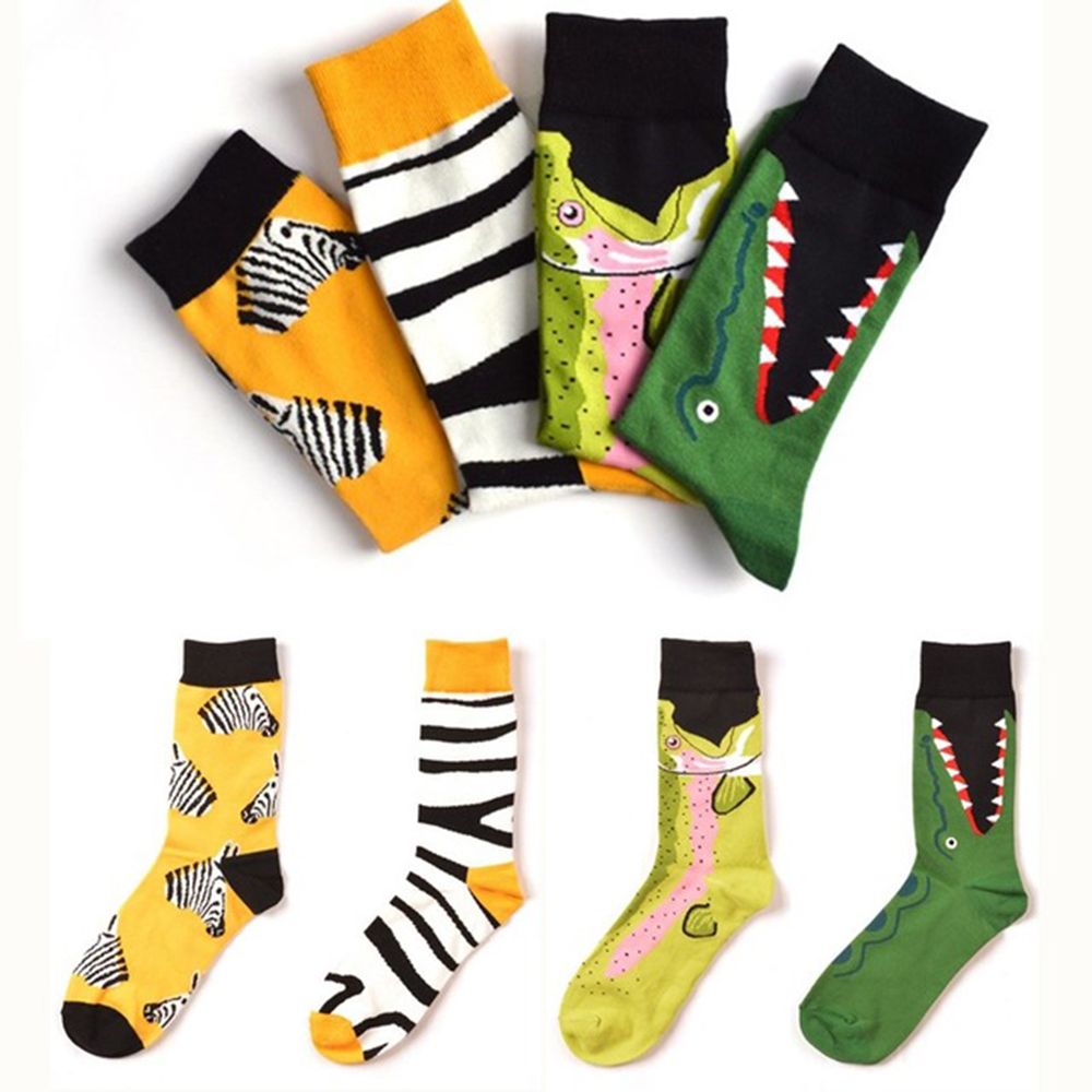 1 paar dames happy socks gekamd katoen krokodil/zebra dieren grappige casual sokken antibacterieel deodorant