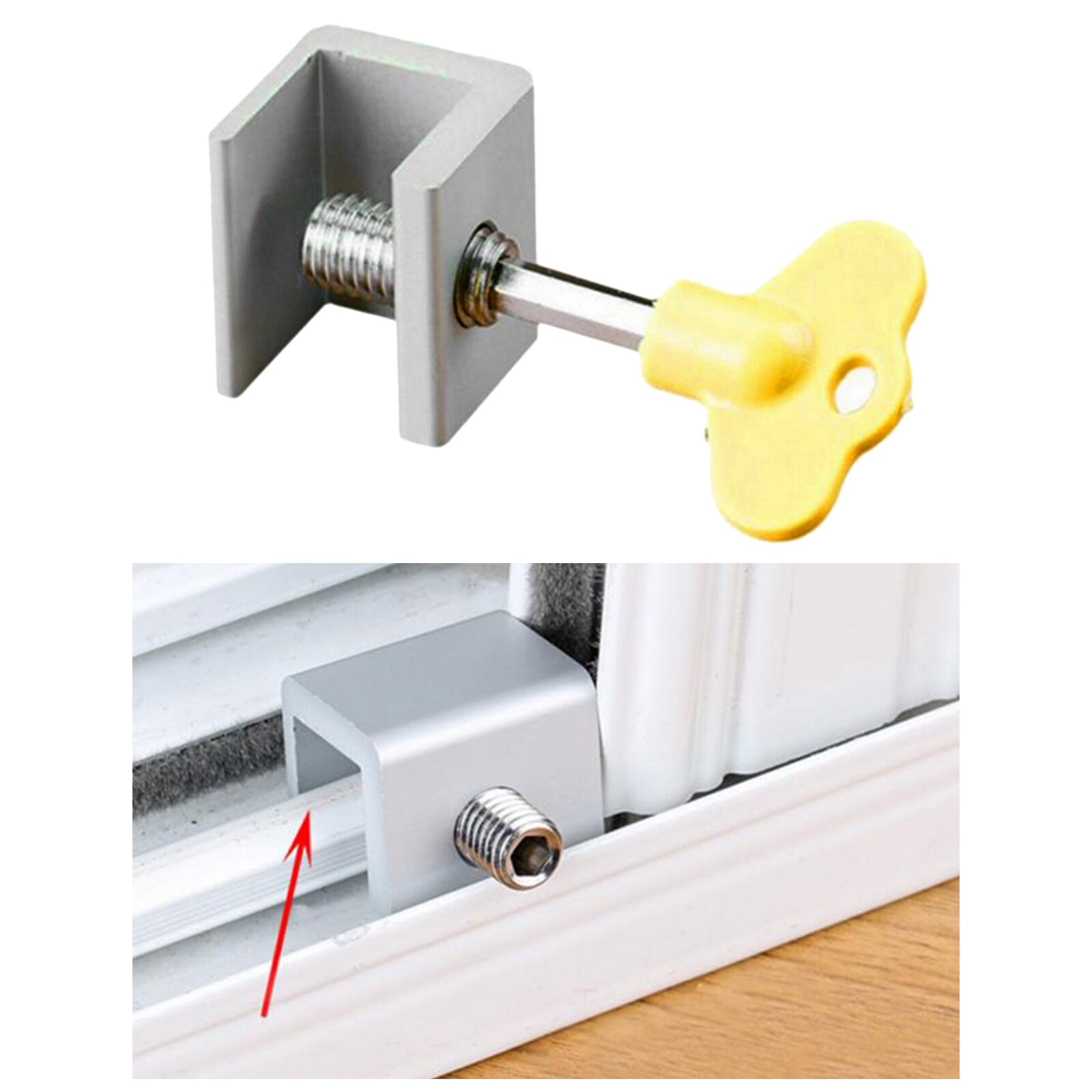 Security Sliding Door Window Lock with Keys Aluminum Alloy Door Frame Security Lock Door Frame Guard Stopper for Home Office