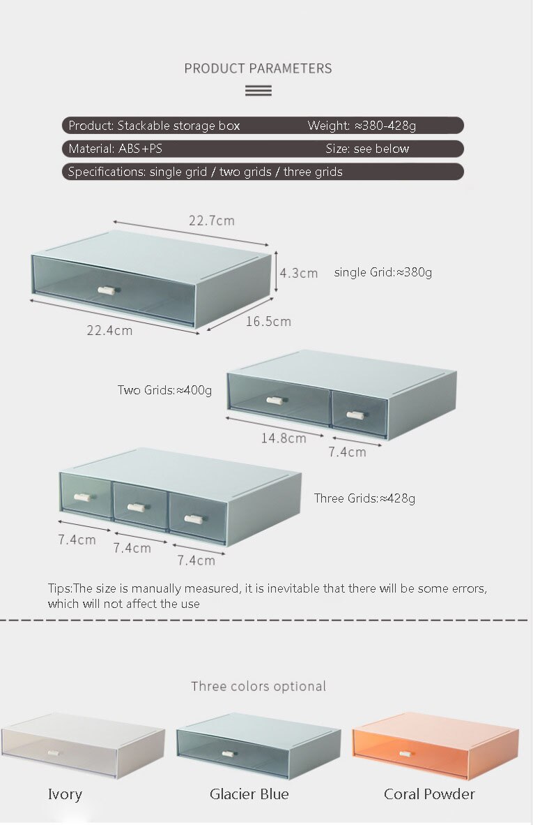 Storage Box Organizer Office Desk Stationery Box Free Combination Can Stack 3 layer Large Capacity Cosmetic Desktop Storage Box