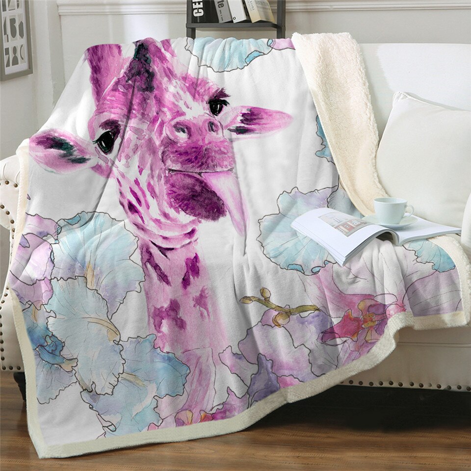 Grappige Giraffe Sherpa Deken Dieren Dekens Voor Bedden Regenboog Zonnebril Zachte Pluizige Mode Deken: green / 150cm x 180cm