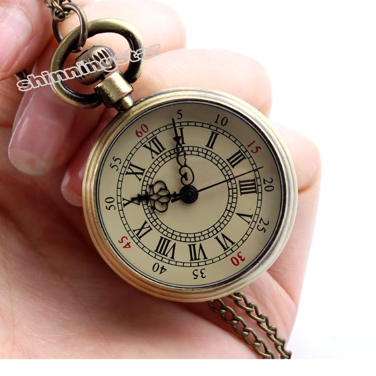 Simple Pocket Watch Quartz Roman Numerals Bronze Tone Steampunk 82cm Transparent Clock