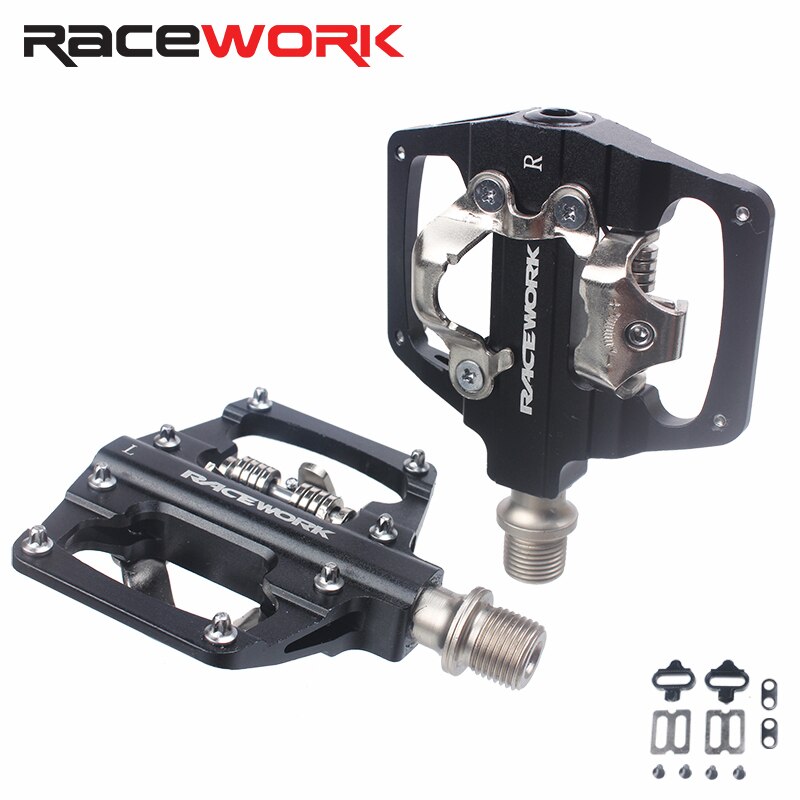 Racework Mtb Bike Klikpedalen Zelfsluitende Cnc Aluminium Du Lager Spd Dubbele Platte Platform Mountainbike Pedaal