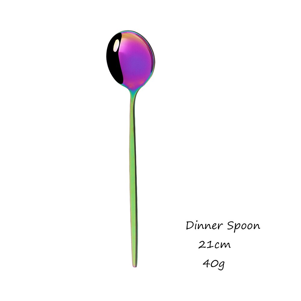 Vaisselle arc-en-ciel vaisselle ensemble de couverts en acier inoxydable de luxe couverts maison fourchette cuillère couteau cuisine dîner ensemble directe: 1Pc Dinner Spoon