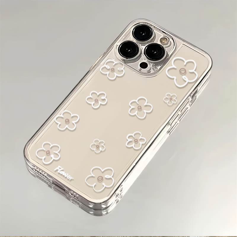 Jolie coque de téléphone à fleurs blanches, étui souple et Transparent antichoc pour iPhone 16 15 14 13 12 11 Pro Max Mini X XS SE 7 8 Plus SE 16E: Acrylique