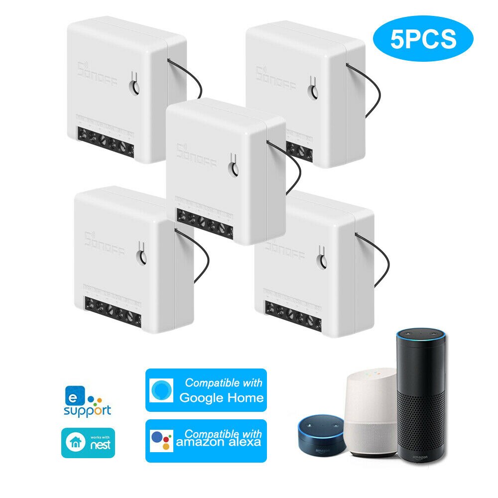 Itead Sonoff MINI interruptor inteligente DIY pequeño Control remoto interruptor Wifi compatible con un interruptor externo trabajo con Alexa Google A casa: 5 pcs