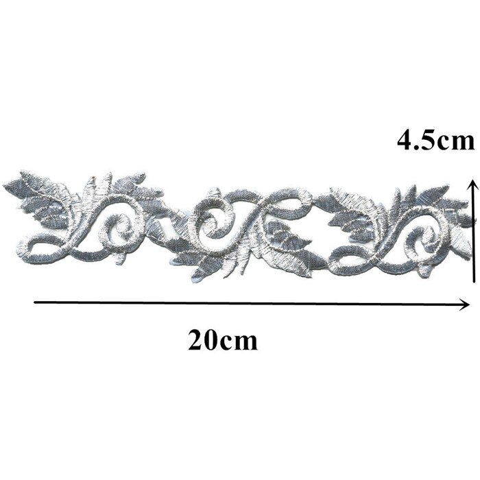 Parches bordados con de hojas y flores dorados y plateados para coser plancha sobre insignia, distintivos étnicos huecos para ropa, decoración DIY: Silver