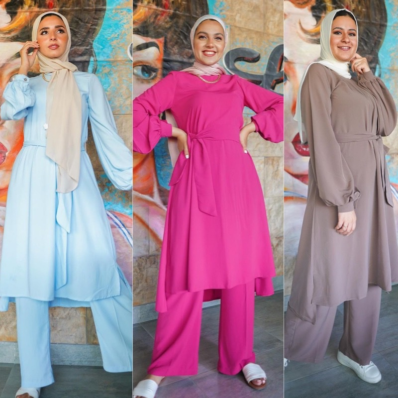 Women Muslim Sport Dress Islamic Clothing Set Dubai Turkish Baju Kurung Malaysia 2 Piece Abaya Dress