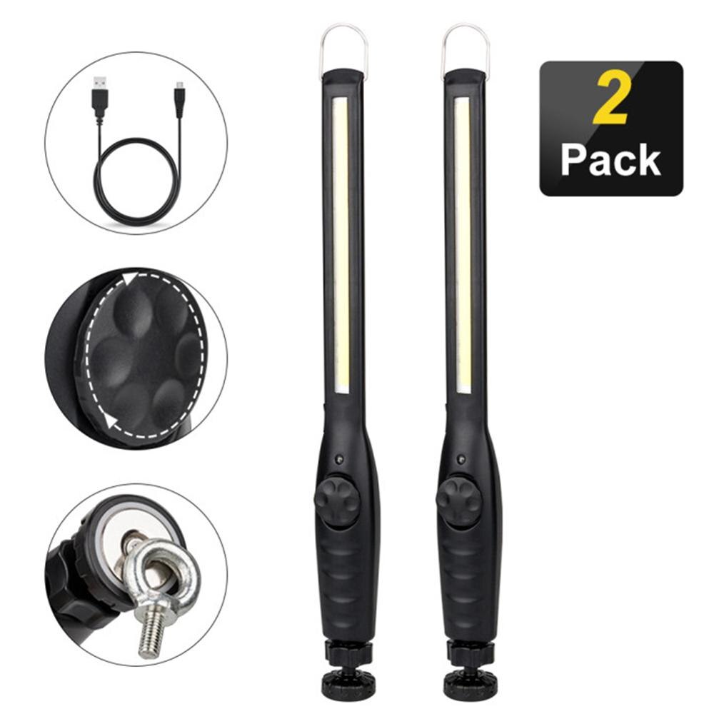 Portable COB LED Flashlight USB Rechargeable Torch Work Light Magnet Emergency Camping Lamp With Built-in Battery Magnet Hook: Type-B 2PCS