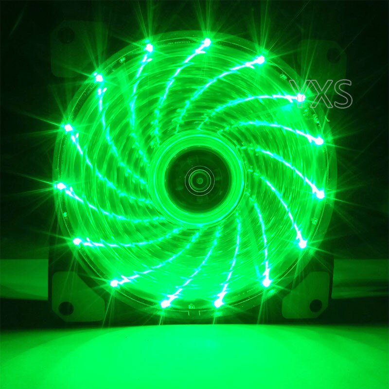 120mm PC computer case fan radiator cooler 16dB ultra-quiet blue with anti-vibration rubber, 15 LED heat dissipation 12CM fan: Green