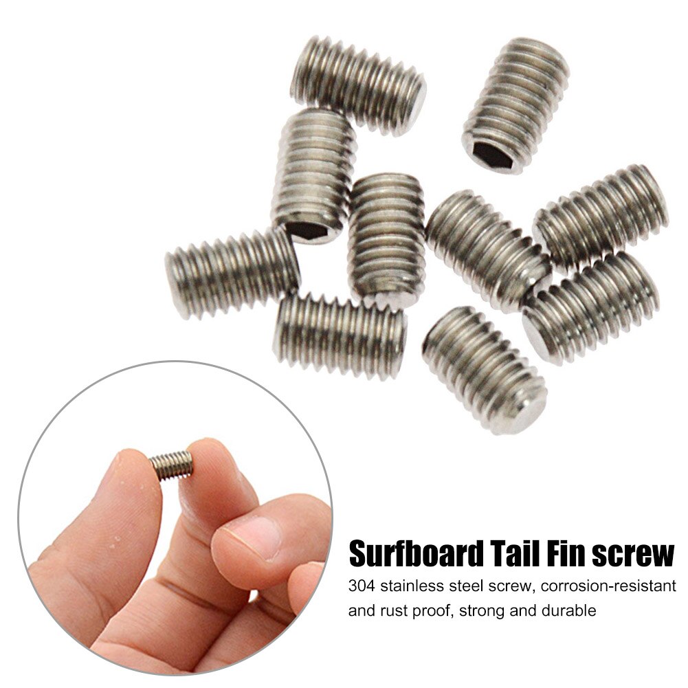 10 stück finnen-madenschrauben für surfbrett, longboard und wakeboard, heckschrauben, finnenteil, edelstahl, langlebig, rostfrei, 8 x 5 x 5mm, silber