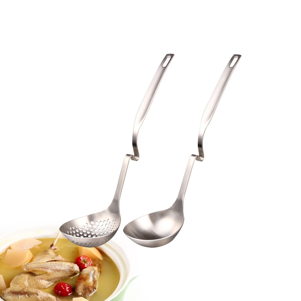 Cuchara de acero inoxidable con mango largo para servir sopa, cucharón, utensilio para olla , colador, cuchara para cocinar, 2 uds.