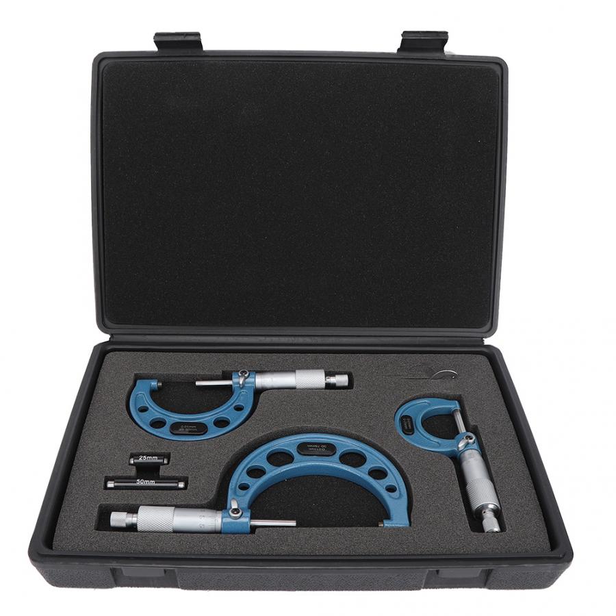 3Pcs Micrometer Bearing Steel High Accuracy Outside Diameter Measurement Tool 0-75mm Digital Micrometer