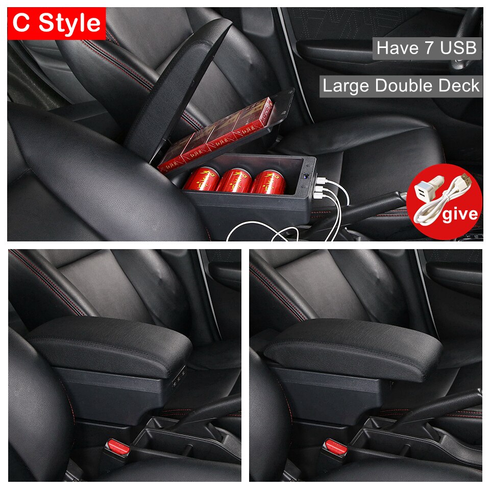 For Toyota Avanza Armrest Box Center Console Modification Accessories Double Raised Cup Holder Ashtray Large Space USB Interface: C Black Line 7 USB