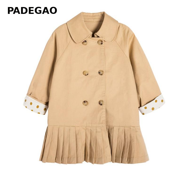 Børn pige trench coat plisseret kaki lang england trench coat pige jakke vindjakke børn frakker efterår vinter