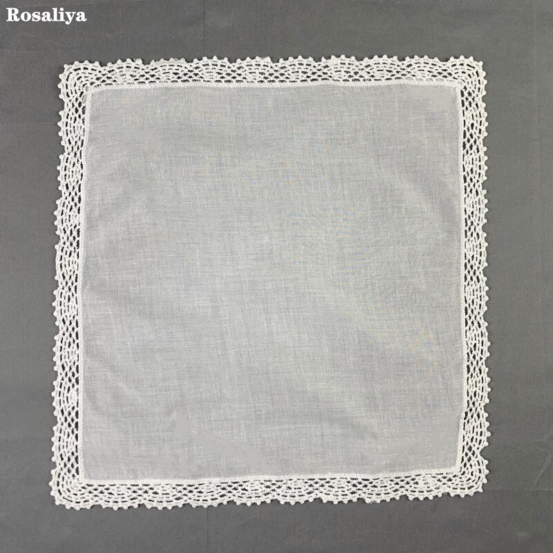 Set of 12 Ladies Handkerchiefs White Cotton Wedding Bridal Handkerchief Vintage Embroidered Lace Hankie: Default Title