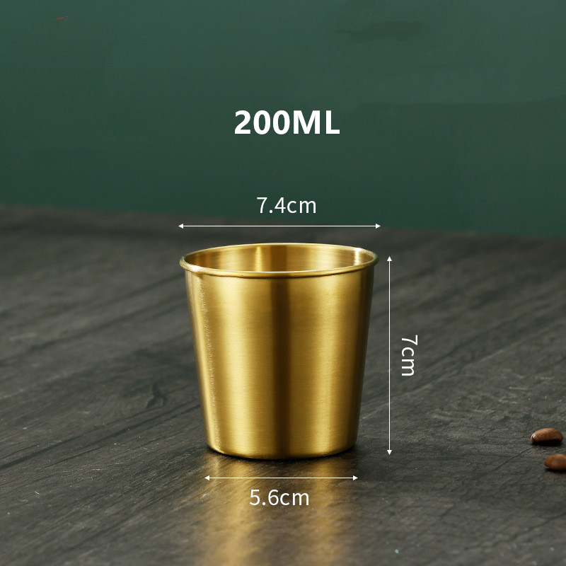Gold Unbreakable Metal Drinking Beer Coffee Tea Cup Insulation Anti-Scalding Stainless Steel Water Mug Cups: Gold 200ML