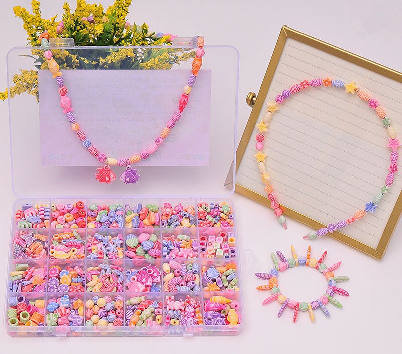 24 Raster Kinderen Diy Handgemaakte Kralen Speelgoed Met Accessoire Set Creatieve Meisje Ketting Armband Om Kinderen De beste Cadeau: n