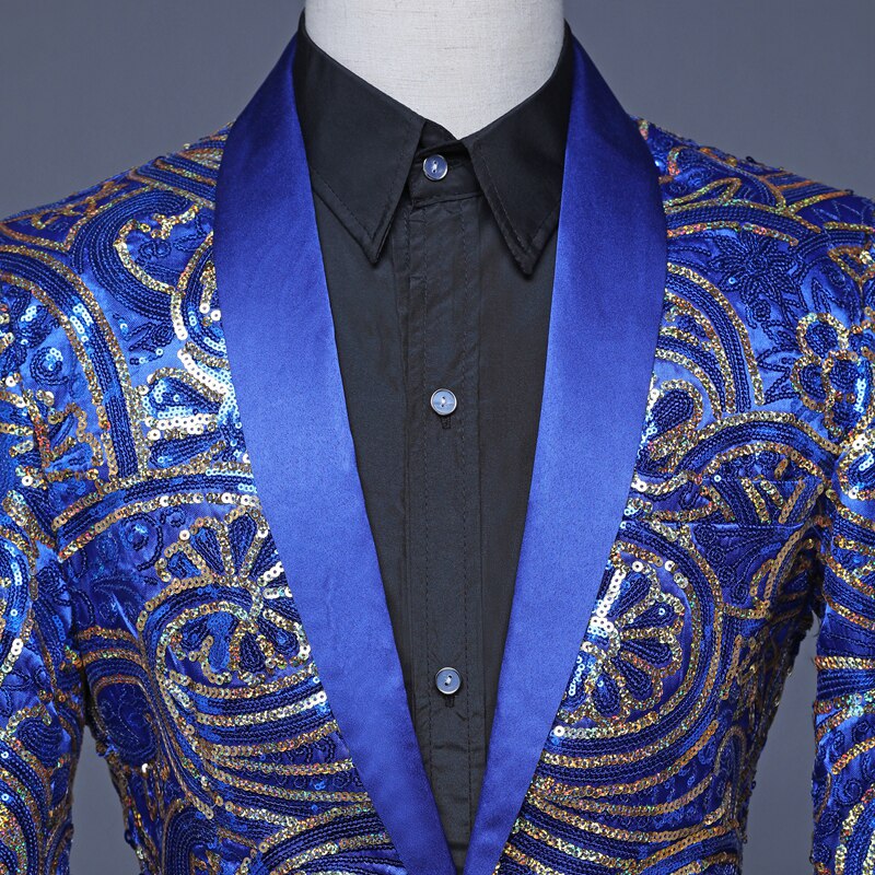 Chaquetas de traje de escenario para hombre, bléiser de lentejuelas Vintage en azul y rojo, abrigo Delgado a la , chaqueta de presentación para actuaciones nocturnas