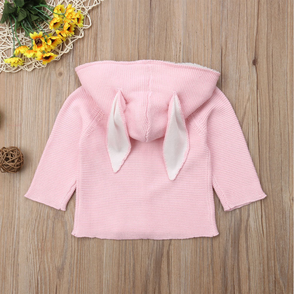 Newborn Toddler Kids Baby Girls Boy Bunny Ear Hooded Sweater Knitted Coat Outerwear for 0-24M