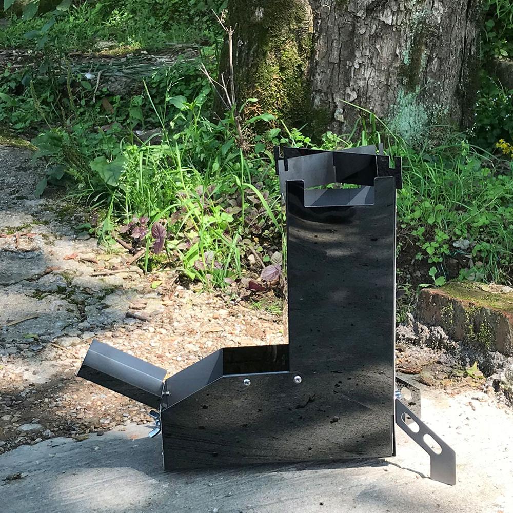 Estufa cohete de Camping al aire libre estufa de leña portátil de acero inoxidable Backpacking Picnic BBQ campamento senderismo horno de cocina