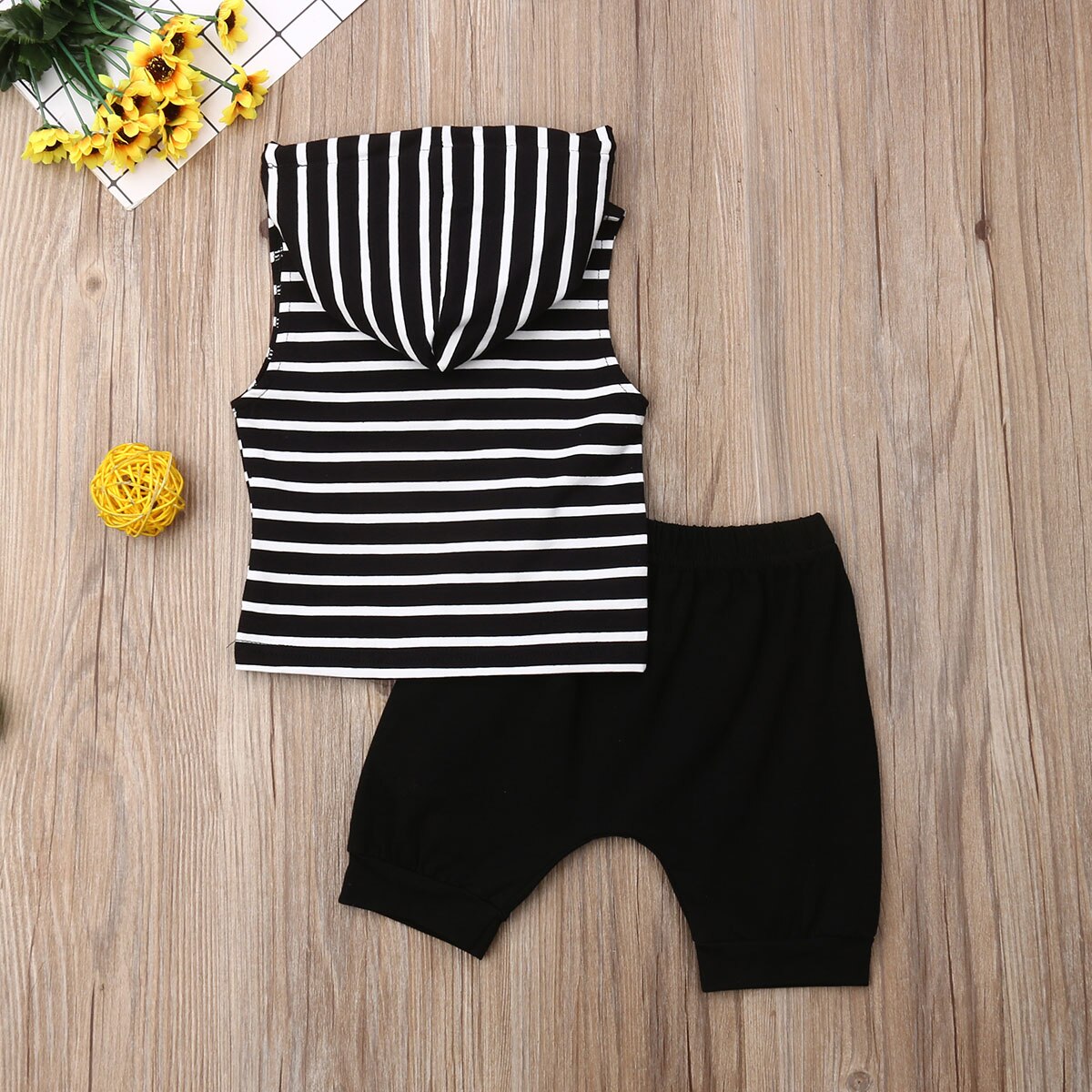Småbørn baby dreng tøj stribet ærmeløs hætte top skjorte shorts sommer outfit