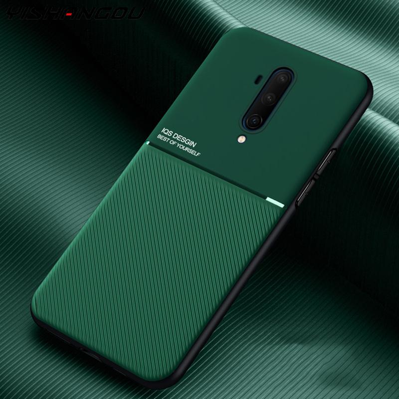 Lederen Textuur Schokbestendig Matte Siliconen Case Voor Oneplus 7T 7 Pro Ingebouwde Magnetische Metalen Plaat Auto Houder stand Cover Cases