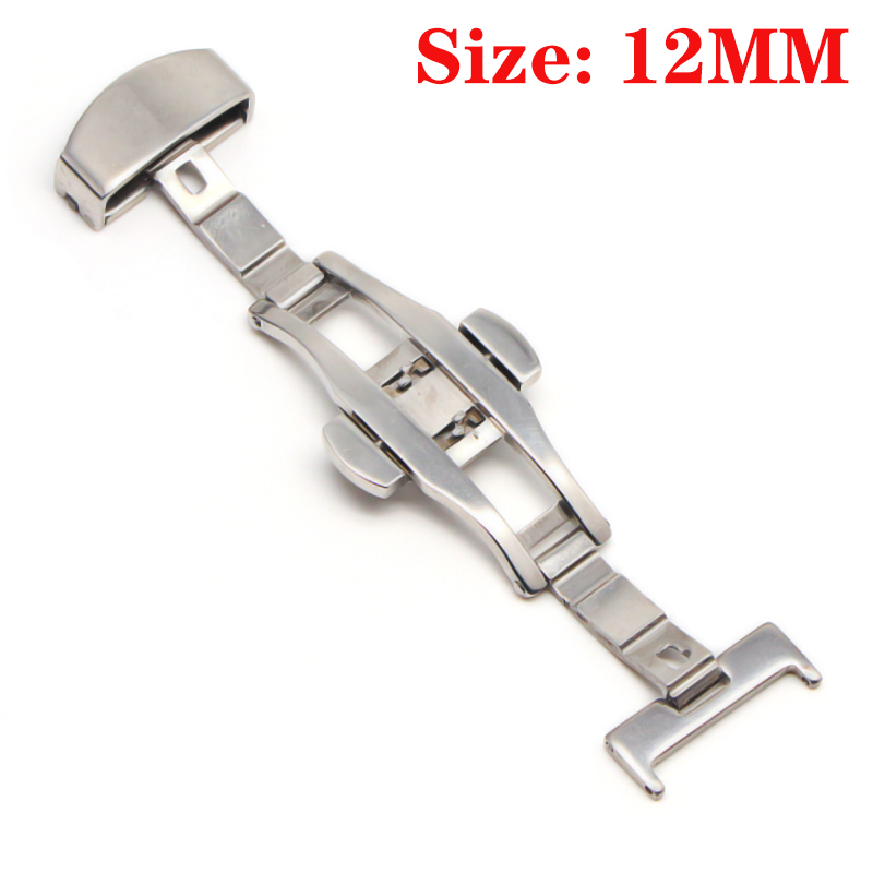 Schmetterling Einsatz Schnalle Automatische Doppel Klicken Edelstahl Spange Band Für Uhr Band 16mm18mm 20mm 22mm Armbinde Verschluss: Silber--12MM