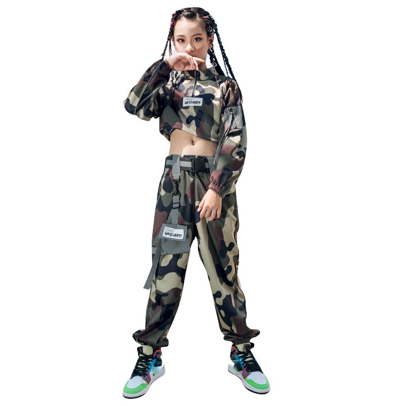 Hip-hop Dancing Clothes For Kids Children's Camouflage Suit Girls Practice Jazz Dance Costumes Street Dance Wear DN6758: 2pcs / 120