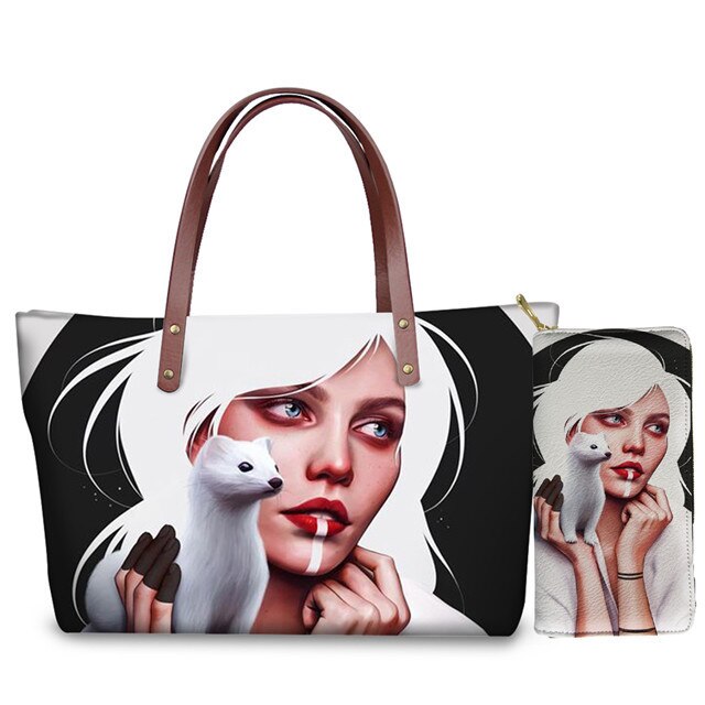 Custom mode 2pcs/set Women Handbags Black Art African Girl Printing Hand Bag&Wallets Ladies Ethnic Top-Handle Bags Females Bolsa: style8