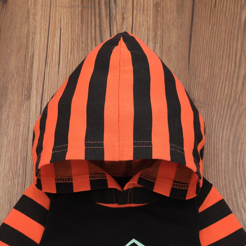 Patpat 2020 nova chegada outono bebê menino halloween estilo abóbora impressão com capuz manga longa macacão bebê menino festival roupas