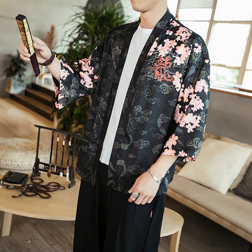 Chemise chinoise à imprimé Floral Dragon pour hommes, vêtements traditionnels chinois, Cardigan asiatique, Costume de fête rétro, Plus Tangsuit