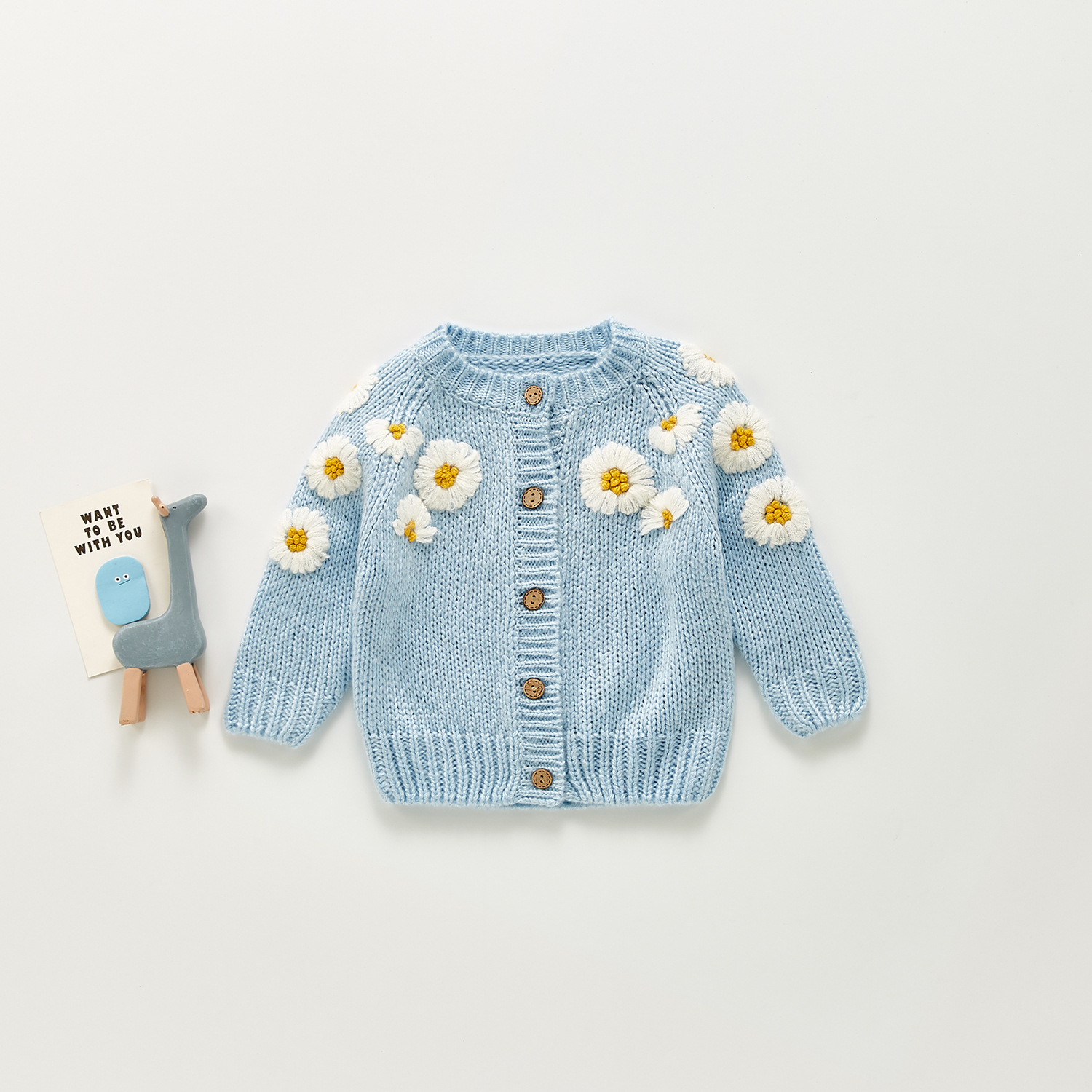 Dolce neonata ricamo floreale Cardigan lavorato a maglia capispalla primavera spessa calda manica lunga maglione top ragazza bambino vestiti economici: Blue / 0-3 Months