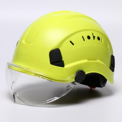 Sikkerhedshjelm med beskyttelsesbriller konstruktion hård hat abs beskyttende hjelme arbejdshætte til arbejdende klatreridning: Fluorescerende gul