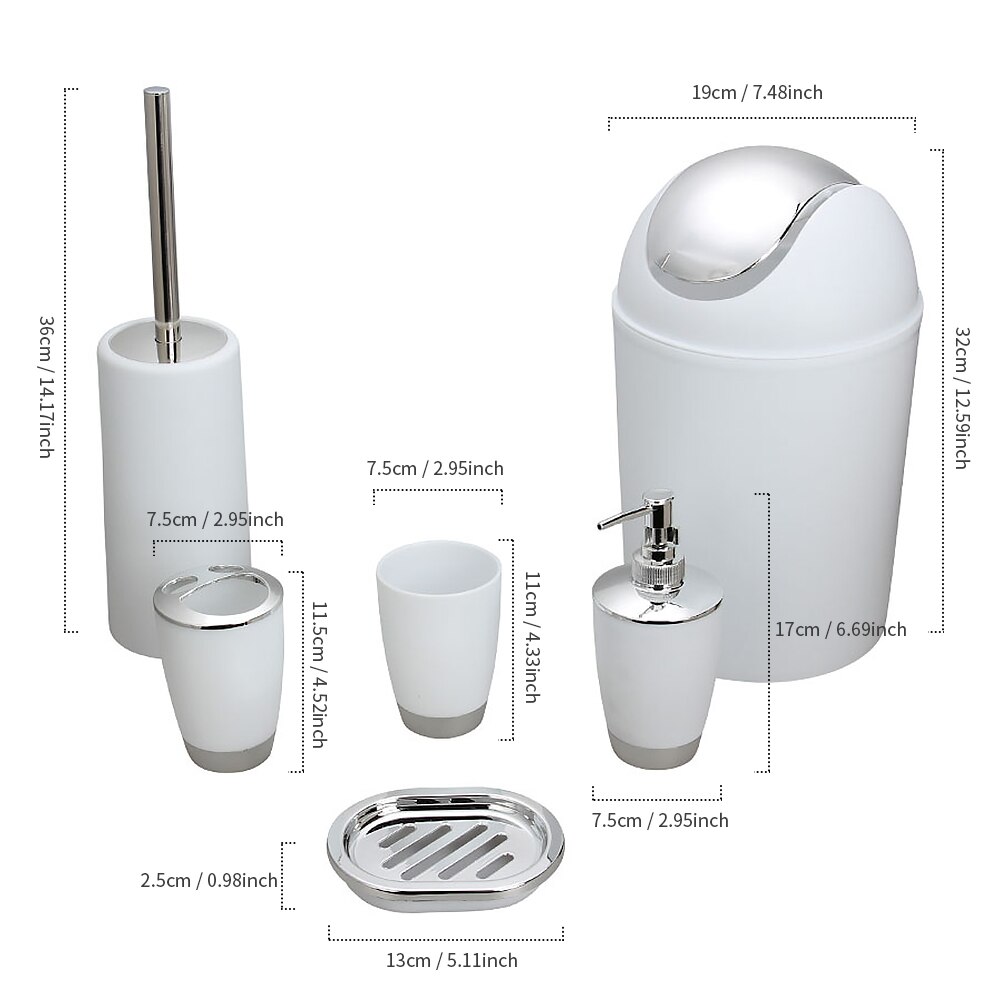 6Pcs Plastic Bathroom Accessories Set Soap Box Toothbrush Toothpaste Storage Rack Soap Dispenser Toilet Brush Trash Can