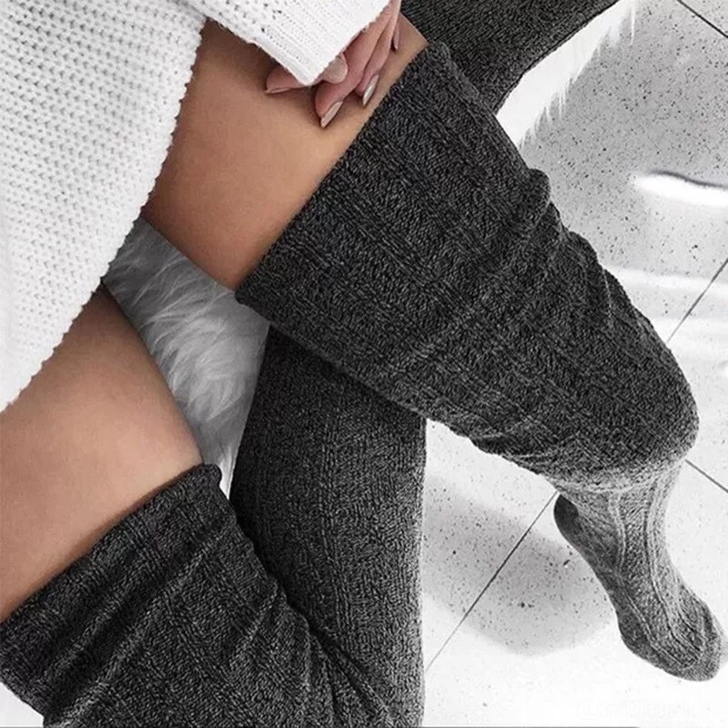 Gebreide overknee lange laarzen meisjes dames herfst winter overknee sokken dames winter dijhoge warme sokken