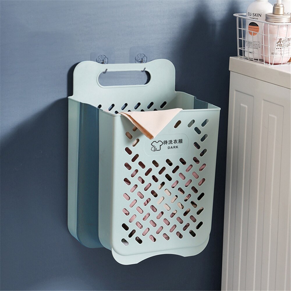 Silicone Laundry Basket Extensible Clothing Storage Boxes Folding Underwear Organizers Wall Mounted Bathroom Collection Cases: L Blue