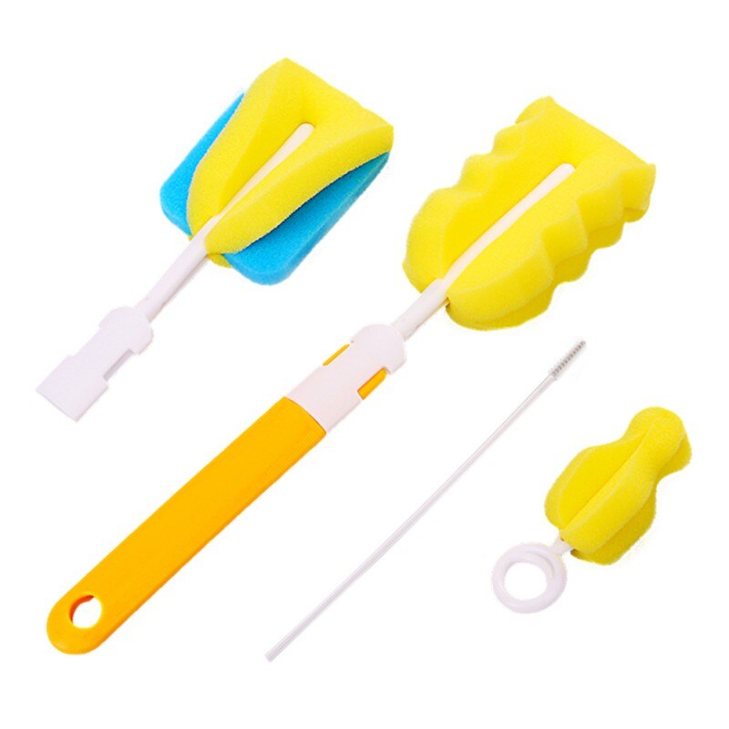 Ensemble de brosse pour biberon bébé éponge en plastique verre lait tasse à eau propre biberon tétine factice sucette brosses: YELLOW 4SET