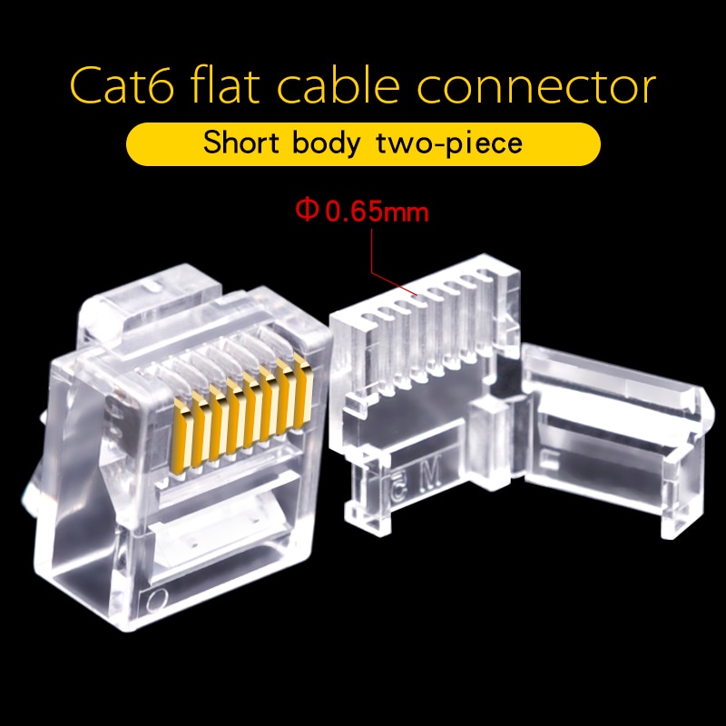CNCOB Cat6 utp korte lichaam, twee stukken, platte kabel rj45 connector 8P8C modulaire netwerk connector Ethernet computer plug 50 stuks
