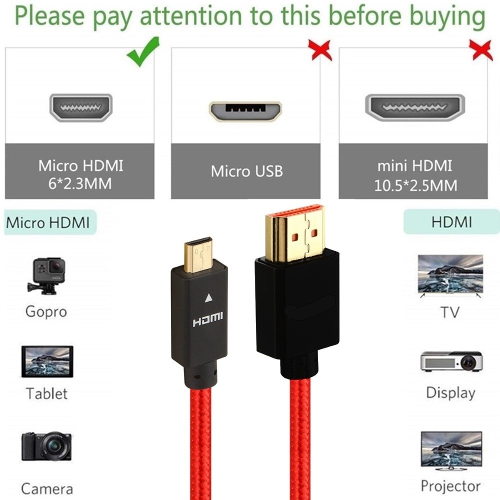 Micro Hdmi Naar Hdmi Kabel 2.0 3D 4K 1080P High Speed Hdmi Kabel Adapter 1M 2M 3M 5M Voor Hd Tv PS3 Xbox Pc Camera Micro Hdmi Kabel