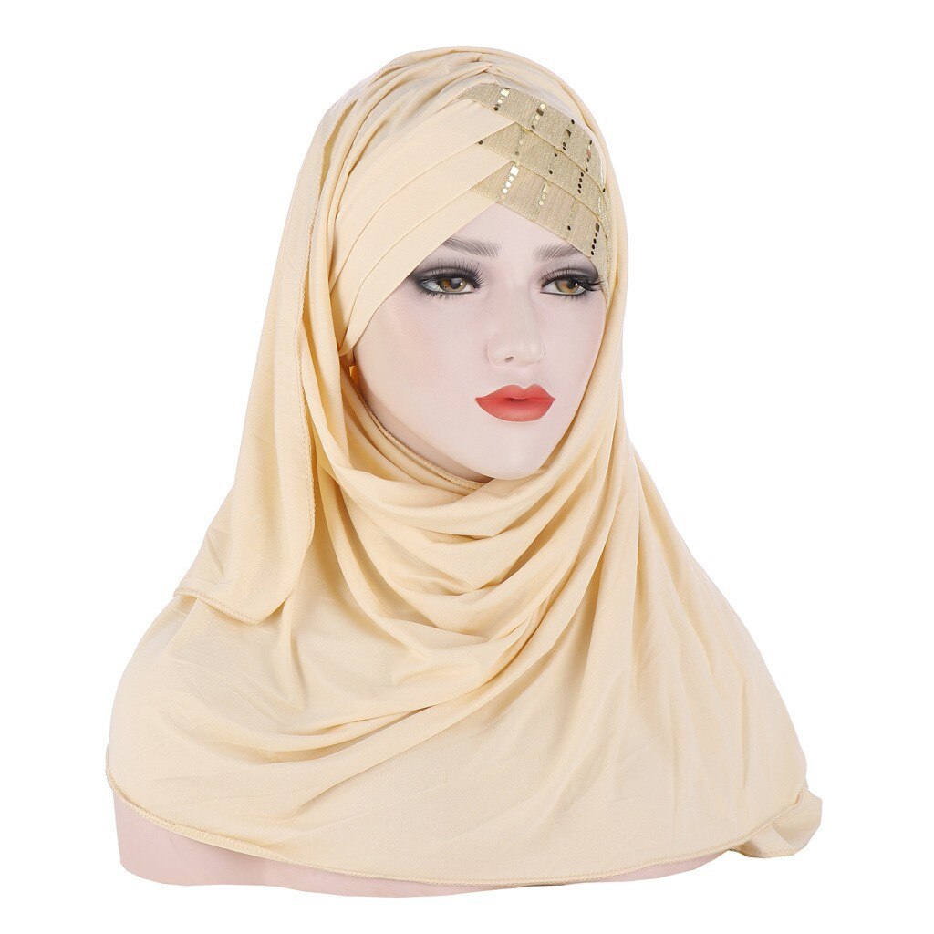 One Piece paillettes donne musulmane Hijab Amira copertura completa foulard sciarpa scialle lungo turbante velo Khimar copricapo arabo islamico: Beige