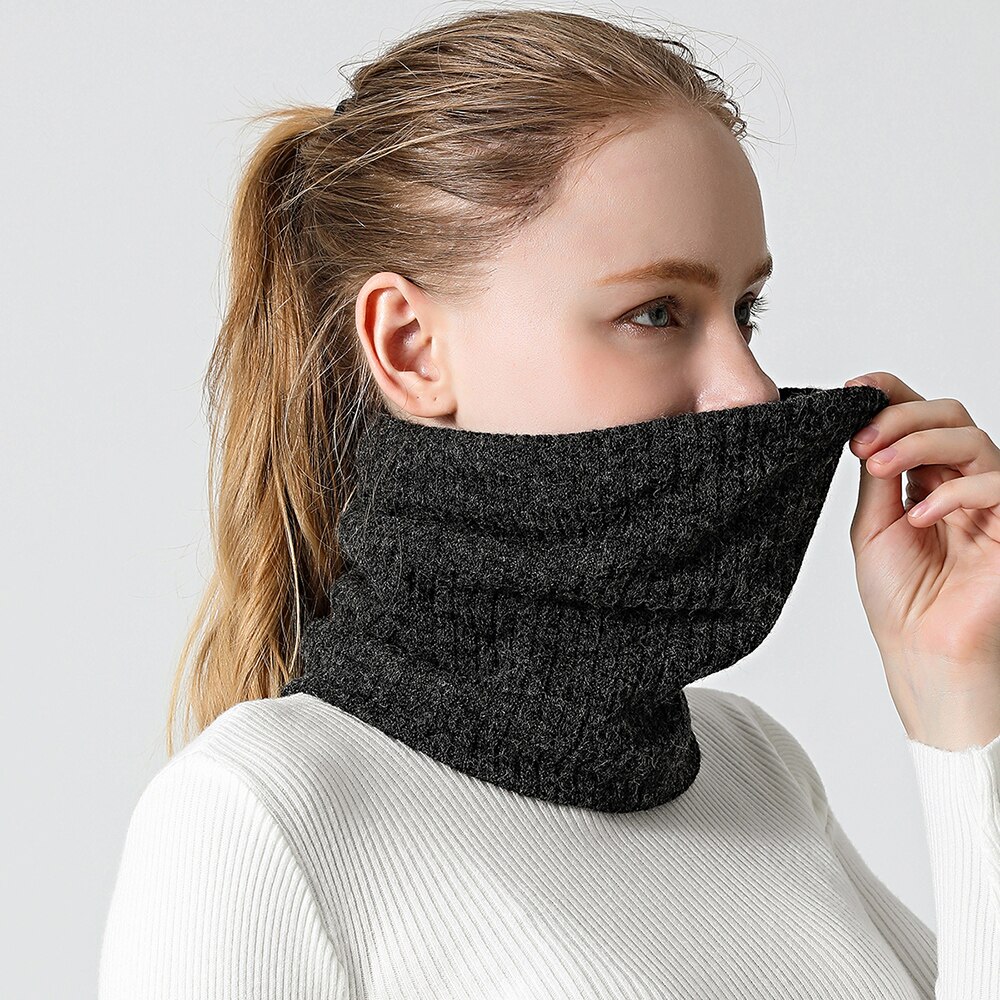Women Knit Winter Scarf Snood Neck Plus Fur Ring Scarves Men Solid Warm Cashmere Round Collars Unisex Outdoor Scarfs