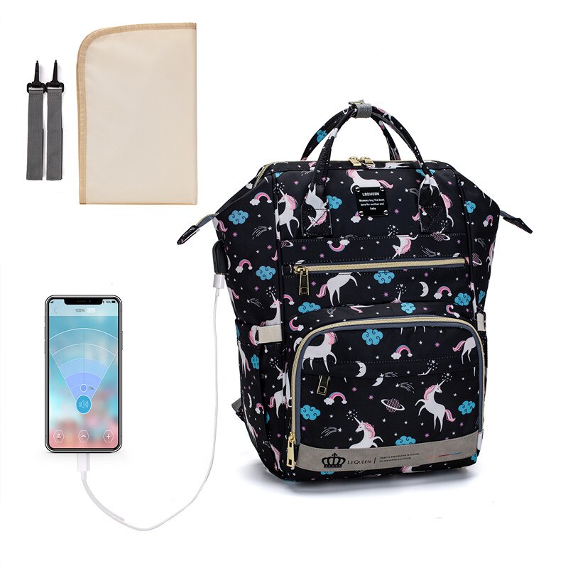 Lequeen – sacs à langer pour maman, sac à dos de voyage à motif animal, grande capacité, mise à jour, USB, LPB29: LPB29-unicohei(U2GP)